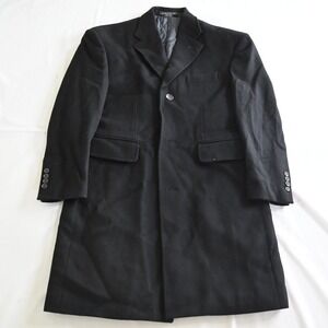 NEW Indochino 38S Small Black Wool‎ Cashmere Flannel Overcoat Trench Mens Coat